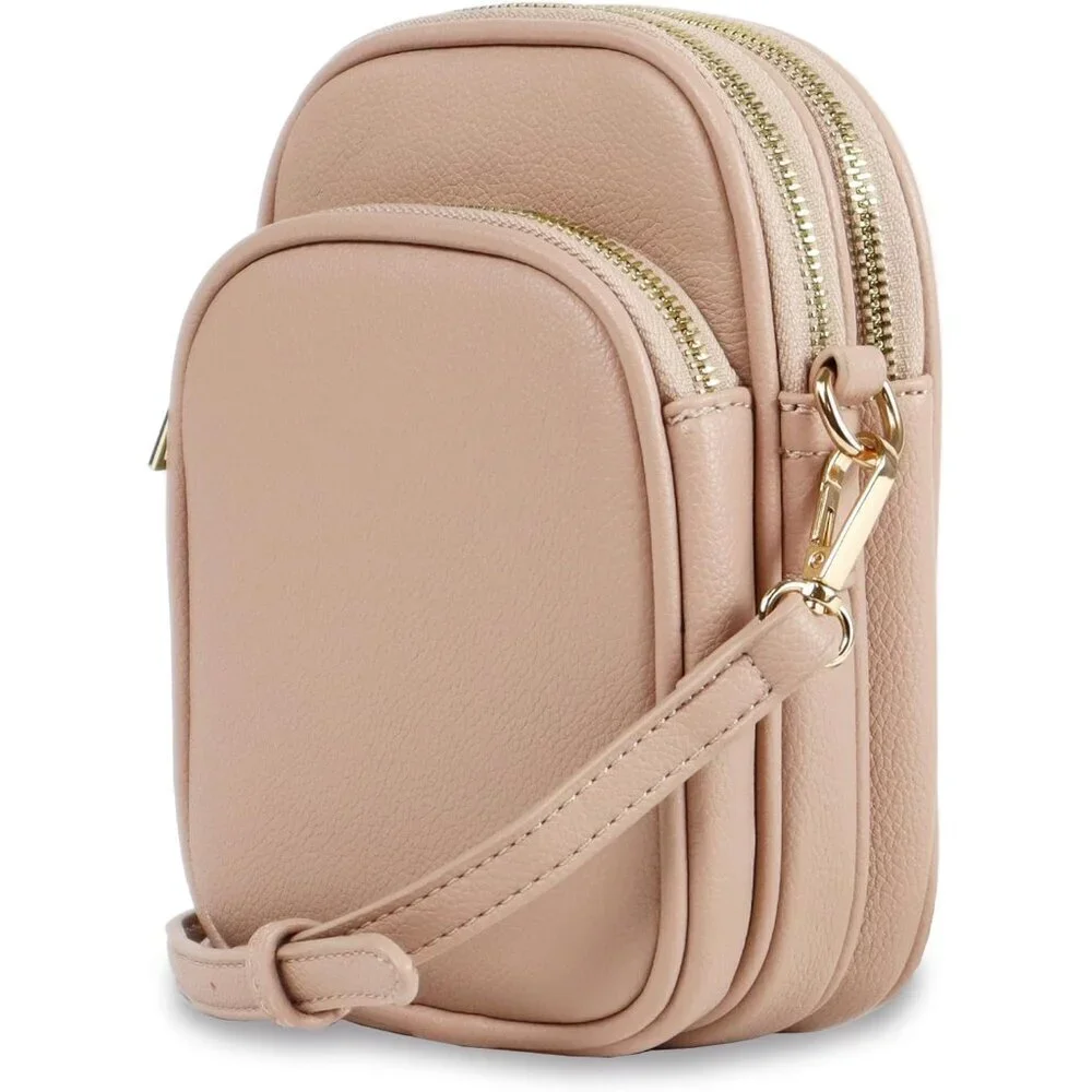 Josie Triple Zip Crossbody Bag Vegan PU Leather Small Travel Purse